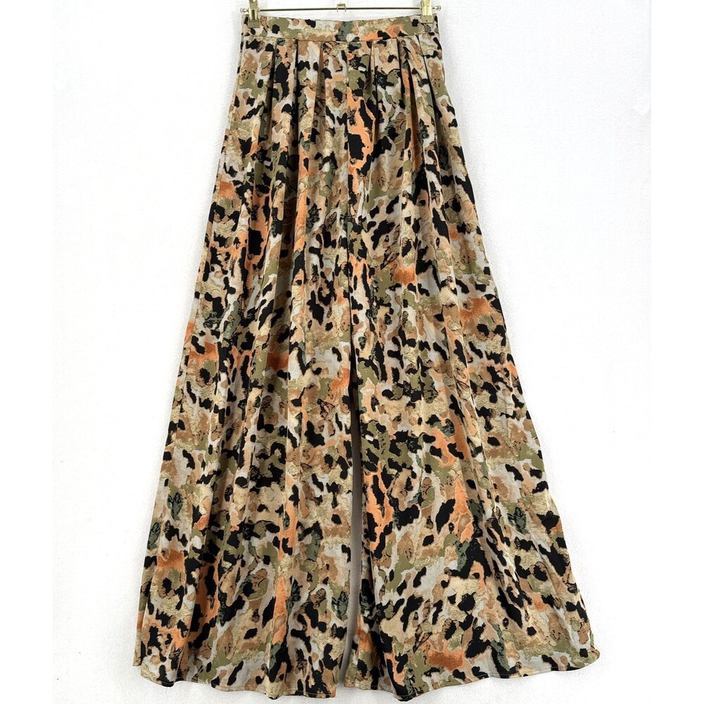 NWT Forever 21 Animal Print Palazzo Satin Pants Size M Taupe Multi Wide Leg Fall